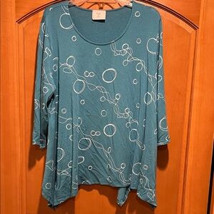 Chalet Teal Long Sleeve Top with White Circle Design